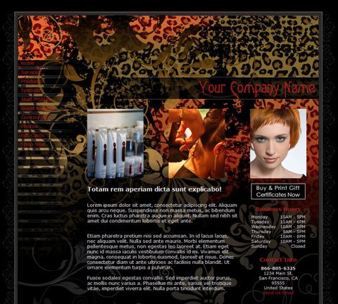 Leopard Print Red Website Design Template For Hair Salons And