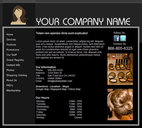 Leading Edge Black Website Design Template for Hair Salons and Hairstylists - SalonBuilder Leading Edge Black Website Design Template for Hair Salons and Hairstylists - SalonBuilder