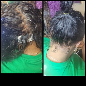 full lace  high pony tail . wet and wavy prosthesis